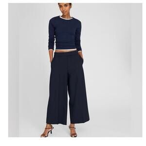 Club Monaco Navy Blue Wool Blend Wide Leg Borrem Pants Quiet Luxury